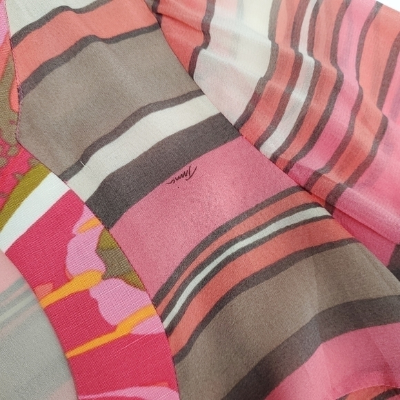 Trina Turk Sheer Pink Bell Sleeve Striped Boho Dress 2 - Picture 10 of 16